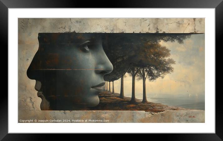 The surrealism style emphasizes intimacy and stillness, while the raw elements add depth to the artwork. Framed Mounted Print by Joaquin Corbalan