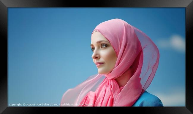 A 35-year-old woman wearing a pink scarf on her head. Framed Print by Joaquin Corbalan