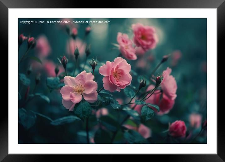 Close-up of a bunch of pink flowers with vibrant green leaves, showcasing the beauty of Rosy Carpet wild roses. Framed Mounted Print by Joaquin Corbalan