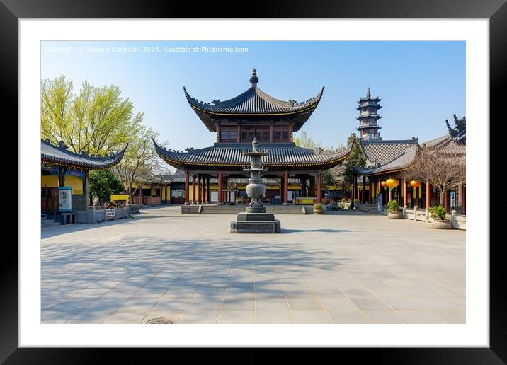 Courtyard featuring a fountain at the center under soft sun in Changan City. Framed Mounted Print by Joaquin Corbalan