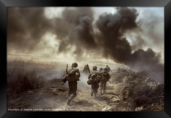 Group of soldiers walking along a dusty road. Framed Print by Joaquin Corbalan