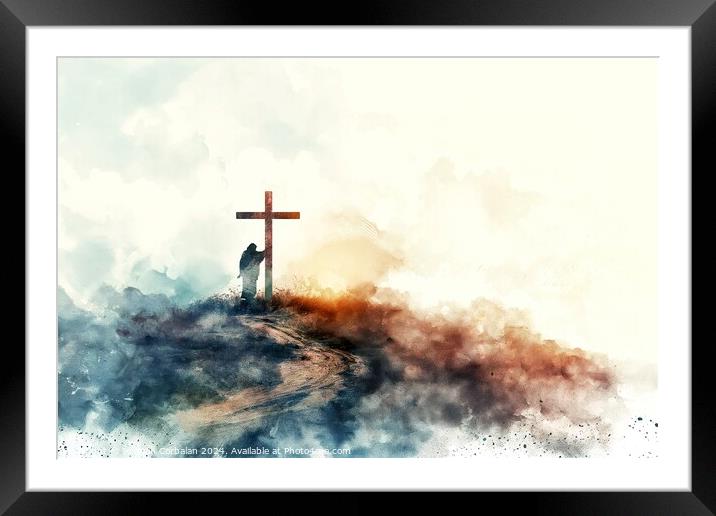 Jesus takes up his Cross. Digital watercolor painting Framed Mounted Print by Joaquin Corbalan