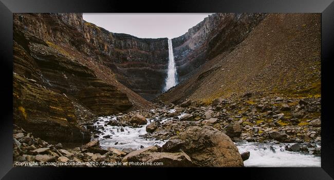 Panoramic photos of famous Icelandic waterfalls on cloudy days with geological formations. Framed Print by Joaquin Corbalan