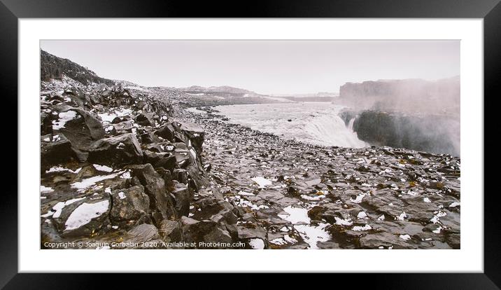 Panoramic photos of famous Icelandic waterfalls on cloudy days with geological formations. Framed Mounted Print by Joaquin Corbalan