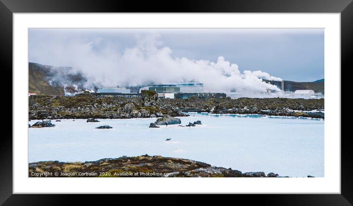 Lake with high amount of dissolved mineral salts and thermal power plant in the background, blue lagoon. Framed Mounted Print by Joaquin Corbalan