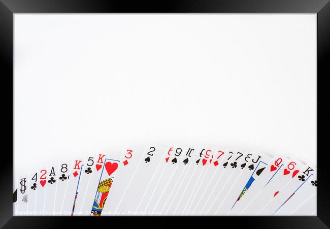 Deck of cards deployed with a white background and space for text. Framed Print by Joaquin Corbalan