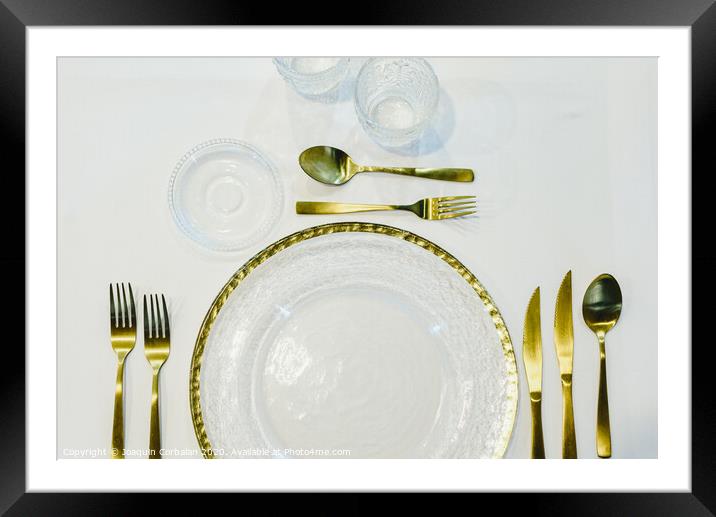 Luxury gold cutlery ideal for business meals or special occasions at Christmas. Framed Mounted Print by Joaquin Corbalan