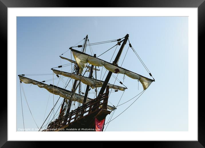 Sailboat replica of the Santa Maria boat, boat that discovered america. Framed Mounted Print by Joaquin Corbalan