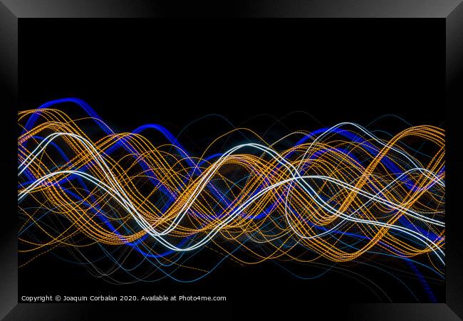 Colorful light painting with circular shapes and abstract black background. Framed Print by Joaquin Corbalan