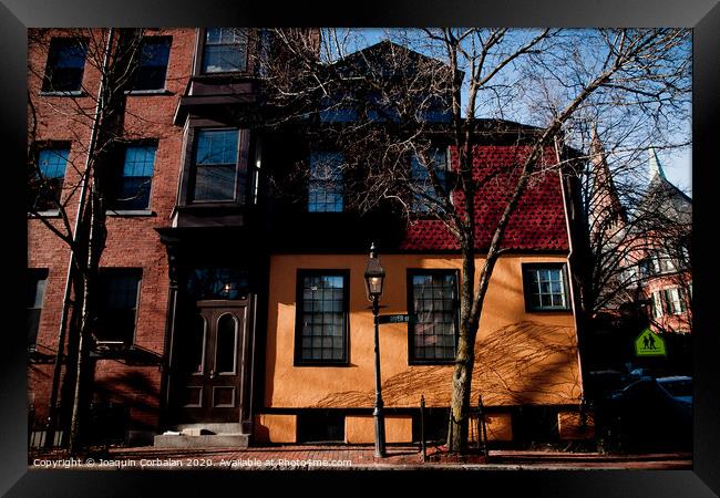 Streets and cobbled houses in the old part of the city of Boston Framed Print by Joaquin Corbalan