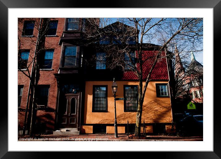 Streets and cobbled houses in the old part of the city of Boston Framed Mounted Print by Joaquin Corbalan