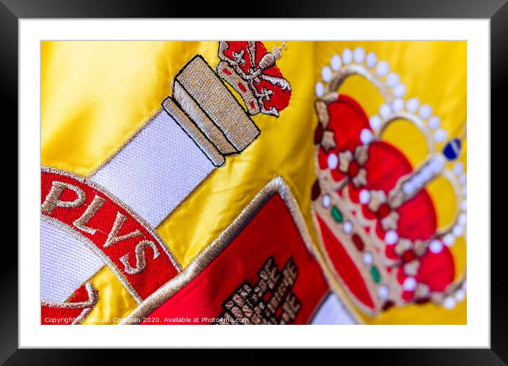 Detail of the historical shield of the national flag of Spain. Framed Mounted Print by Joaquin Corbalan