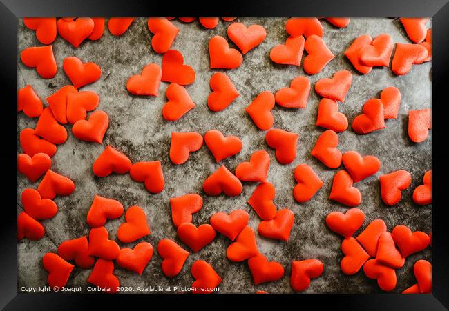 Background of red romantic hearts to usar on Valentine's Day Framed Print by Joaquin Corbalan