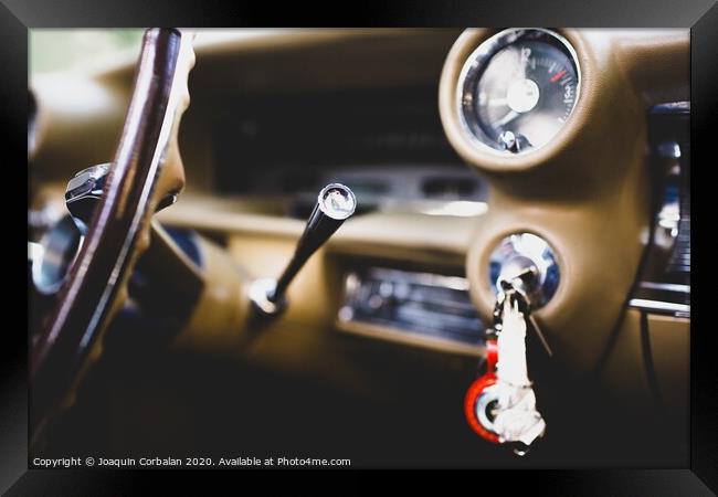 Valencia, Spain - July 21, 2012: Interior and dashboard of an American vintage car, currently rented for events. Framed Print by Joaquin Corbalan