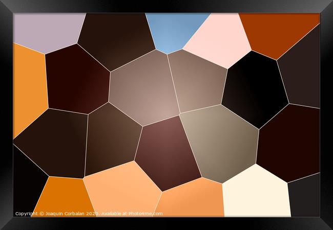 Geometric pattern of dark colors as a mosaic of large tiles of a minimalist design of brown tones, abstract colored texture shape. Framed Print by Joaquin Corbalan