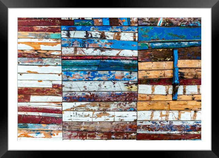 Painted wooden boards of various colors aged, natural texture background. Framed Mounted Print by Joaquin Corbalan