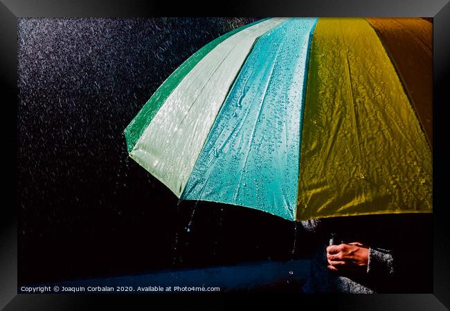 Detail of an umbrella with raindrops after a rainy day. Framed Print by Joaquin Corbalan