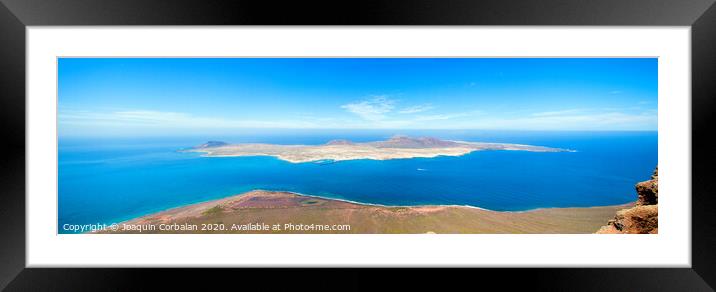 Panoramic  Calm blue sea without waves seen from a cliff with room for text Framed Mounted Print by Joaquin Corbalan