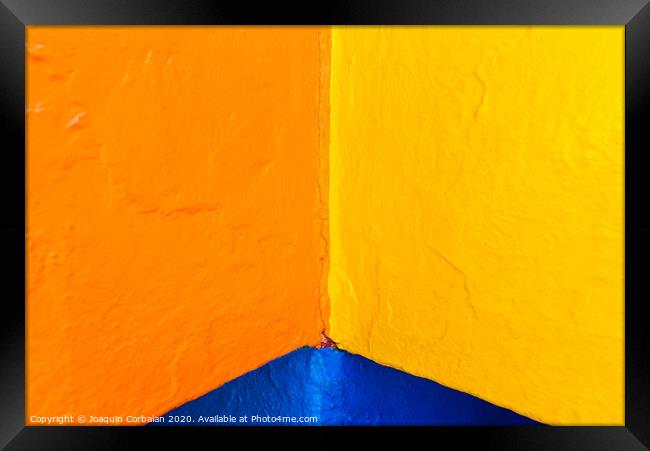 Abstract background of variable geometry and intense yellow and blue colors. Framed Print by Joaquin Corbalan
