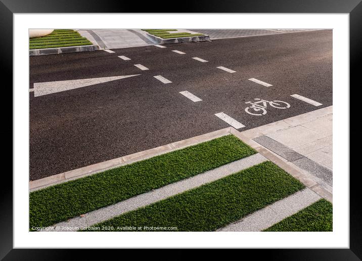 Design of new integrated bike lanes in a pedestrian friendly environment Framed Mounted Print by Joaquin Corbalan