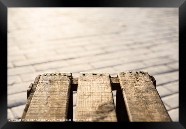 Image with a box aged wooden planks with blur background with copy space. Framed Print by Joaquin Corbalan