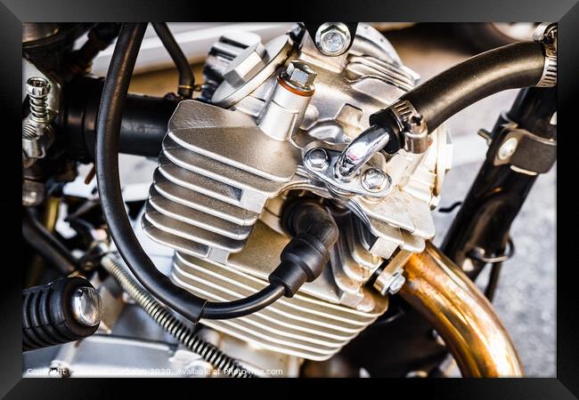 Detail of the gasoline engine of a motorcycle. Framed Print by Joaquin Corbalan