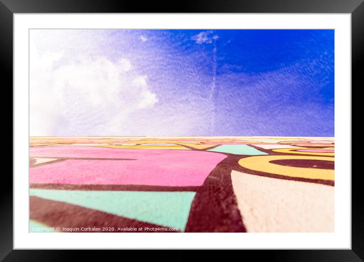 Blue sky urban background, with graffiti on a wall. Framed Mounted Print by Joaquin Corbalan