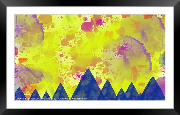 Abstract background with watercolor splashes and border with sha Framed Mounted Print by Joaquin Corbalan