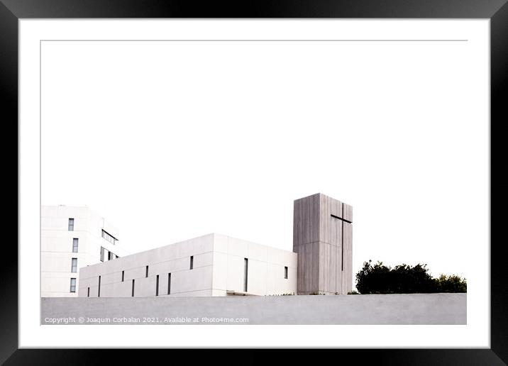 Modern monastery of recent construction, isolated with high conc Framed Mounted Print by Joaquin Corbalan