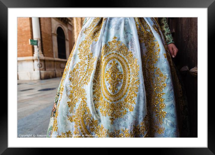 Detail of the traditional fallera dress, with rich golden thread Framed Mounted Print by Joaquin Corbalan