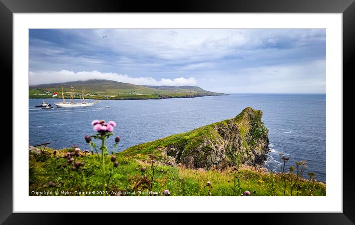 Bima Suci heading out of Lerwick  Framed Mounted Print by Myles Campbell