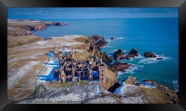 Dusting of snow at Slains Castle Framed Print by Myles Campbell