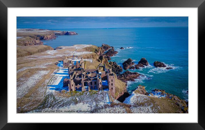 Dusting of snow at Slains Castle Framed Mounted Print by Myles Campbell