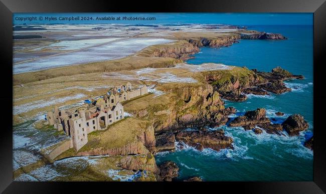 Slains Castle under a light dusting of snow Framed Print by Myles Campbell