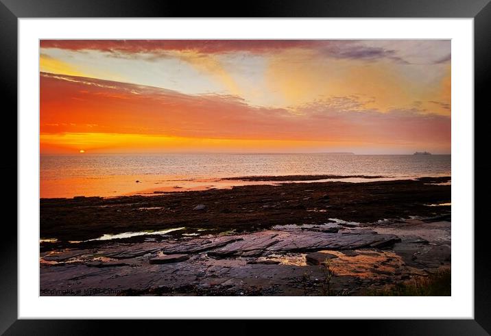 Ferry approaching the Orkney sunset Framed Mounted Print by Myles Campbell