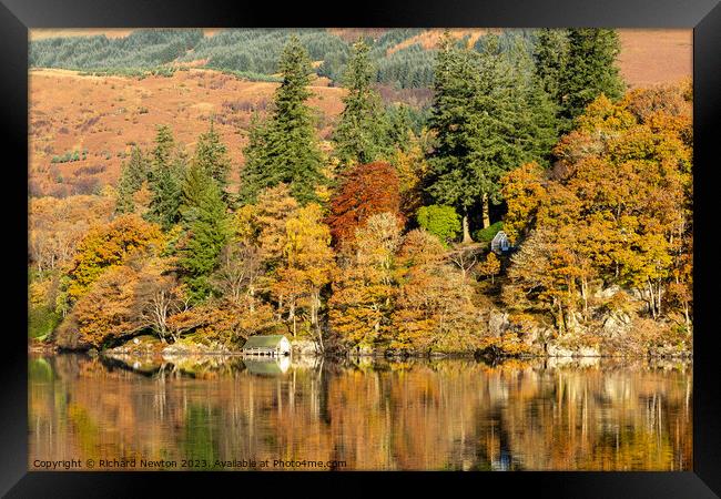 Autumn Colours reflected on Loch Ard in The Trossachs National Park, Scotland Framed Print by Richard Newton