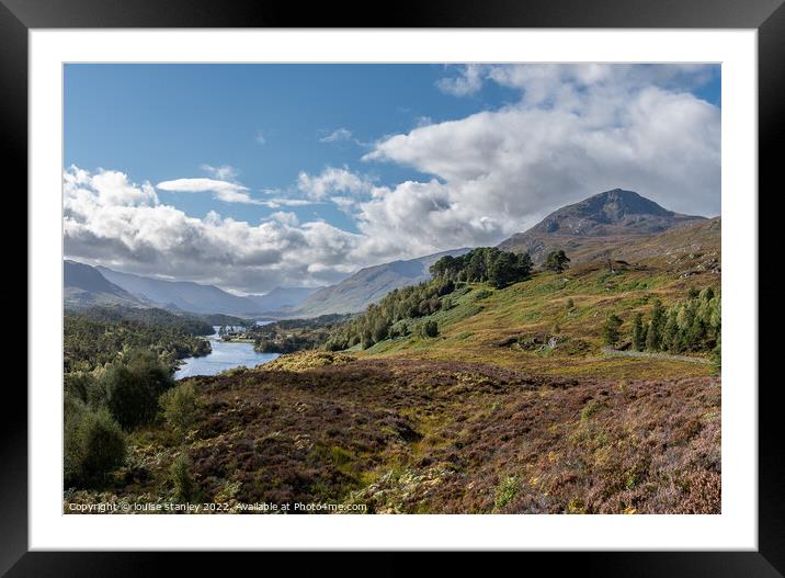 Loch Affric and Kintail mountains beyond from Am Meallan Viewpoint Glen Affric Framed Mounted Print by louise stanley