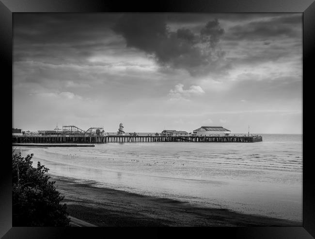 Storm Clouds above Clacton Pier Framed Print by louise stanley
