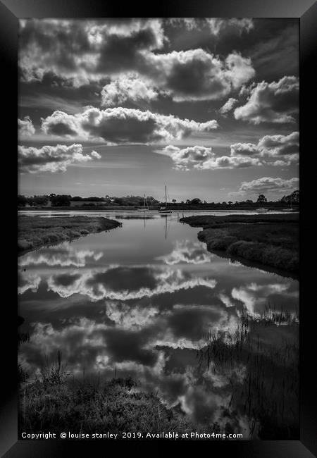 Reflected clouds Framed Print by louise stanley