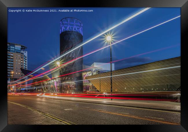 Lowry Theatre Light  Trails Framed Print by Katie McGuinness