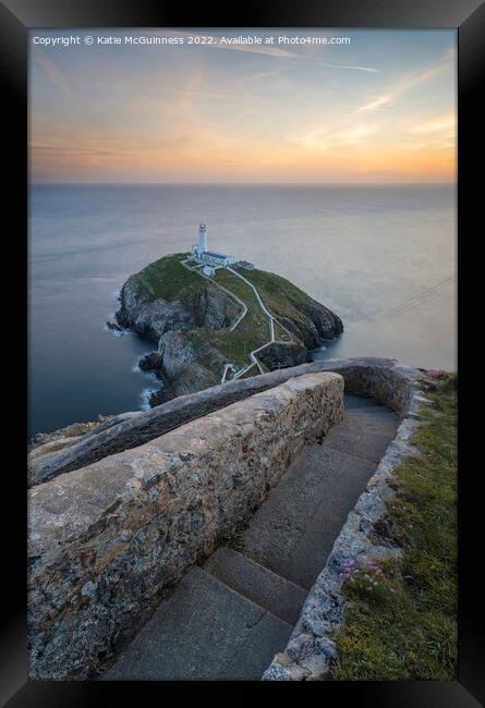 Sunset at South Stack Lighthouse in Anglesey, North Wales Framed Print by Katie McGuinness
