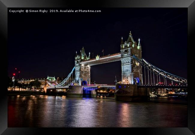 Tower Bridge at night Framed Print by Simon Rigby