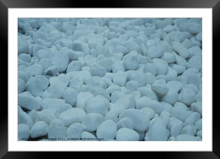 Top view of white stones background Framed Mounted Print by Photo Chowk