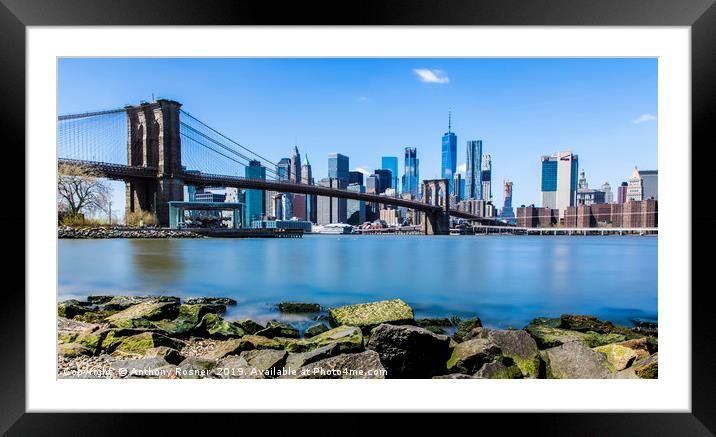 Brooklyn Bridge and NYC Skyline Framed Mounted Print by Anthony Rosner