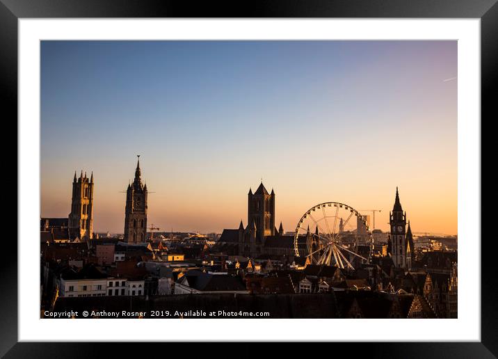 Sunset over Ghent Belgium Framed Mounted Print by Anthony Rosner