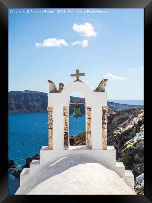 Bells over Santorini Framed Print by Anthony Rosner