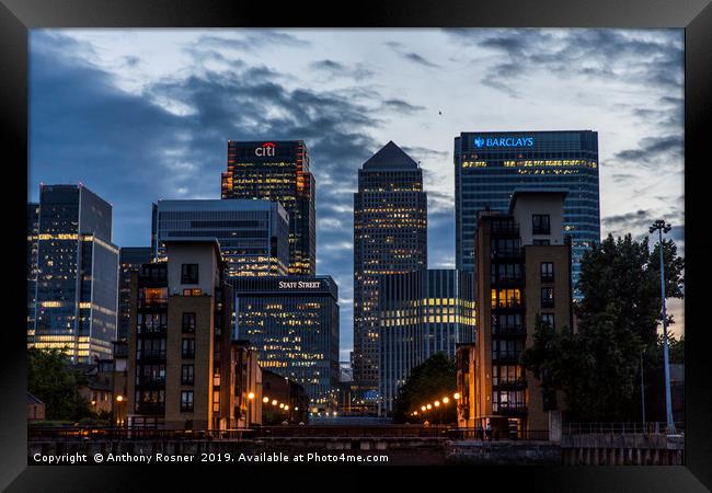 Summer Evening in Canary Wharf Framed Print by Anthony Rosner