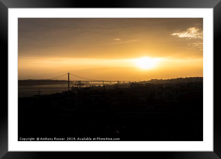 Sunset over Lisbon Portugal Framed Mounted Print by Anthony Rosner