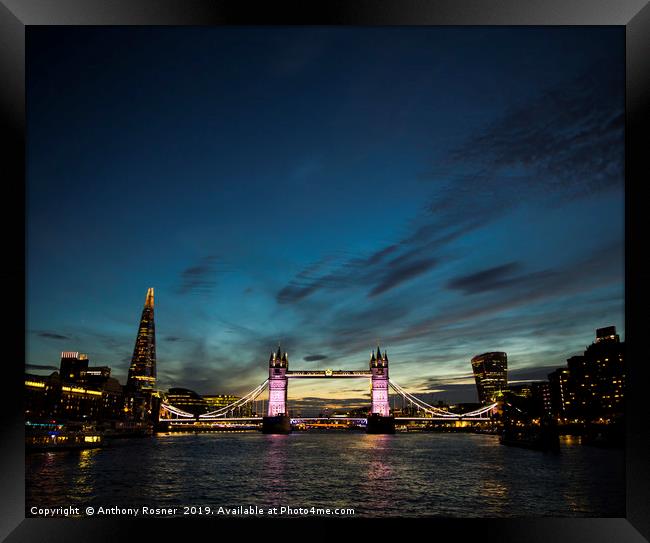 Tower Bridge at Sunset London Framed Print by Anthony Rosner