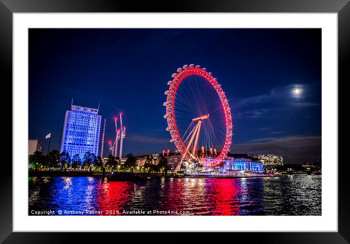 London Eye on the Thames Framed Mounted Print by Anthony Rosner
